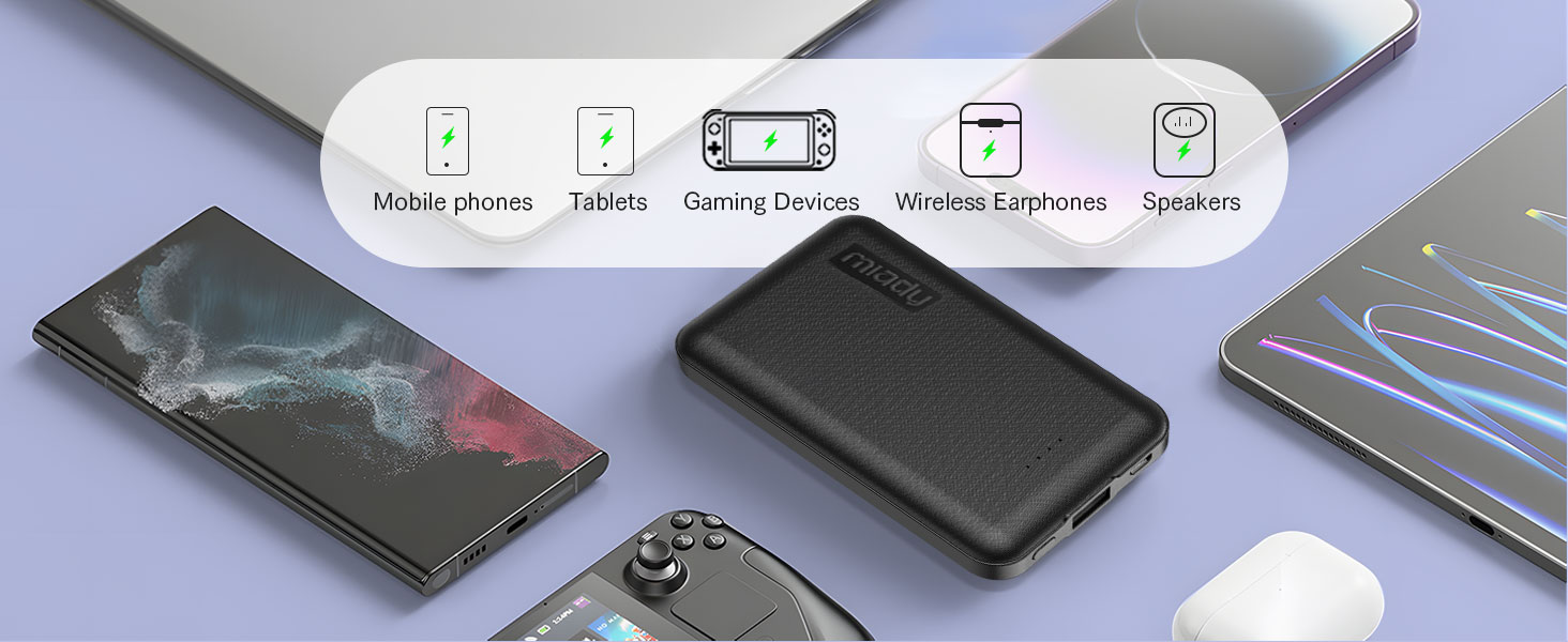 Міні-павербанк Miady 5000mAh 18.5W з USB-C портом для iPhone, Samsung, iPad, чорно-білий