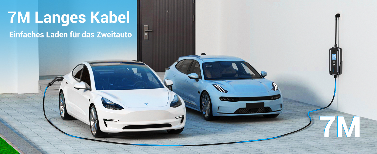 Кабель для зарядки електромобілів Schuko 3,7kW, 7м, 6-16A, 1-фазний, IP65, з LCD-дисплеєм, регульована потужність, таймер, для електромобілів та PHEV