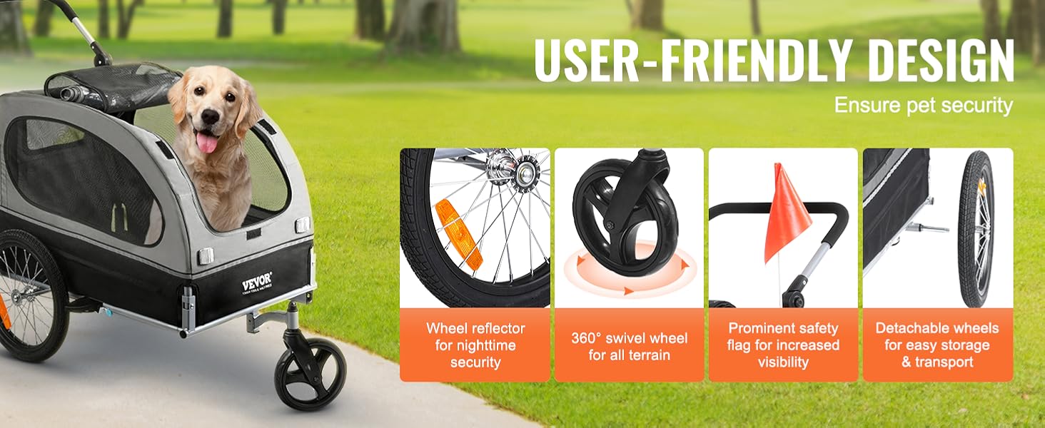 Універсальний велосипедний причіп VEVOR для собак та дітей 40 кг, 2в1, сталь + Oxford 600D, 1470x720x780 мм