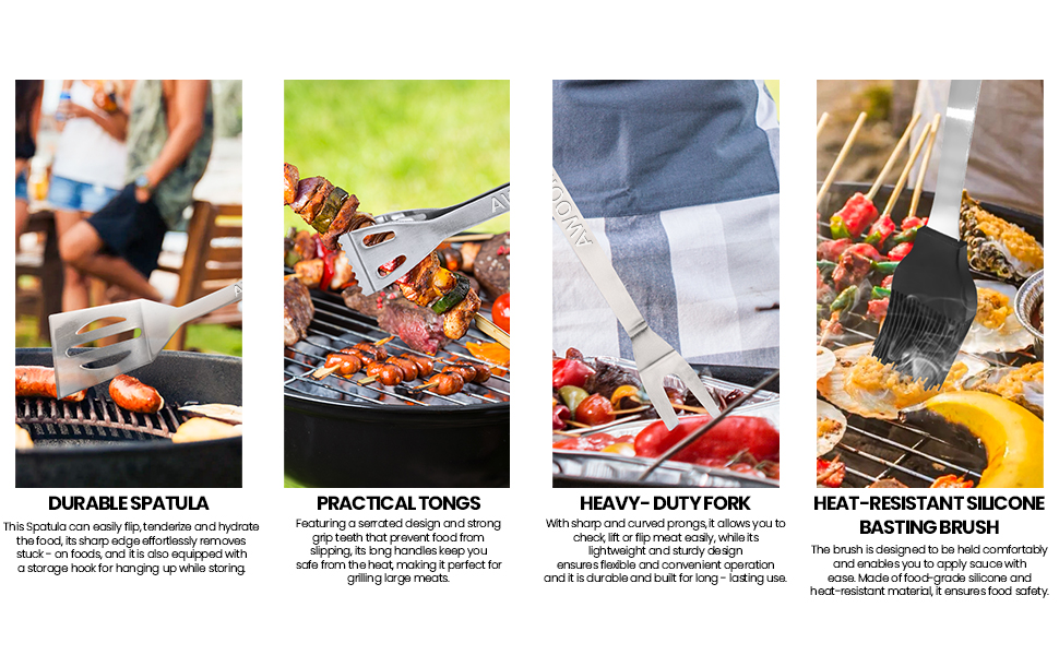 Набір гриля AWOOM 20 предметів: шампури, щипці, лопатка, щітка | З гриль-кофром | Для барбекю, кемпінгу та вечірок