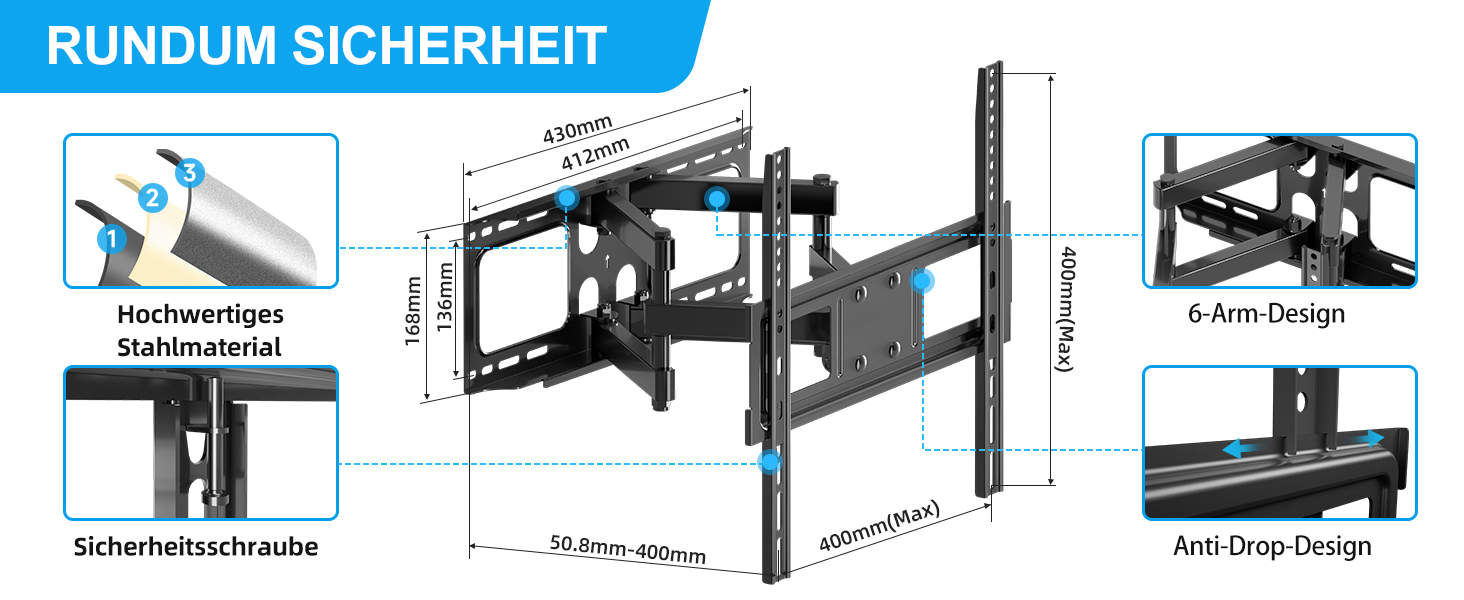 XINLEI Adjustable Tilt & Swivel TV Wall Mount for 26-70 inch Flat & Curved TVs - 45kg / 400x400mm VESA - Black