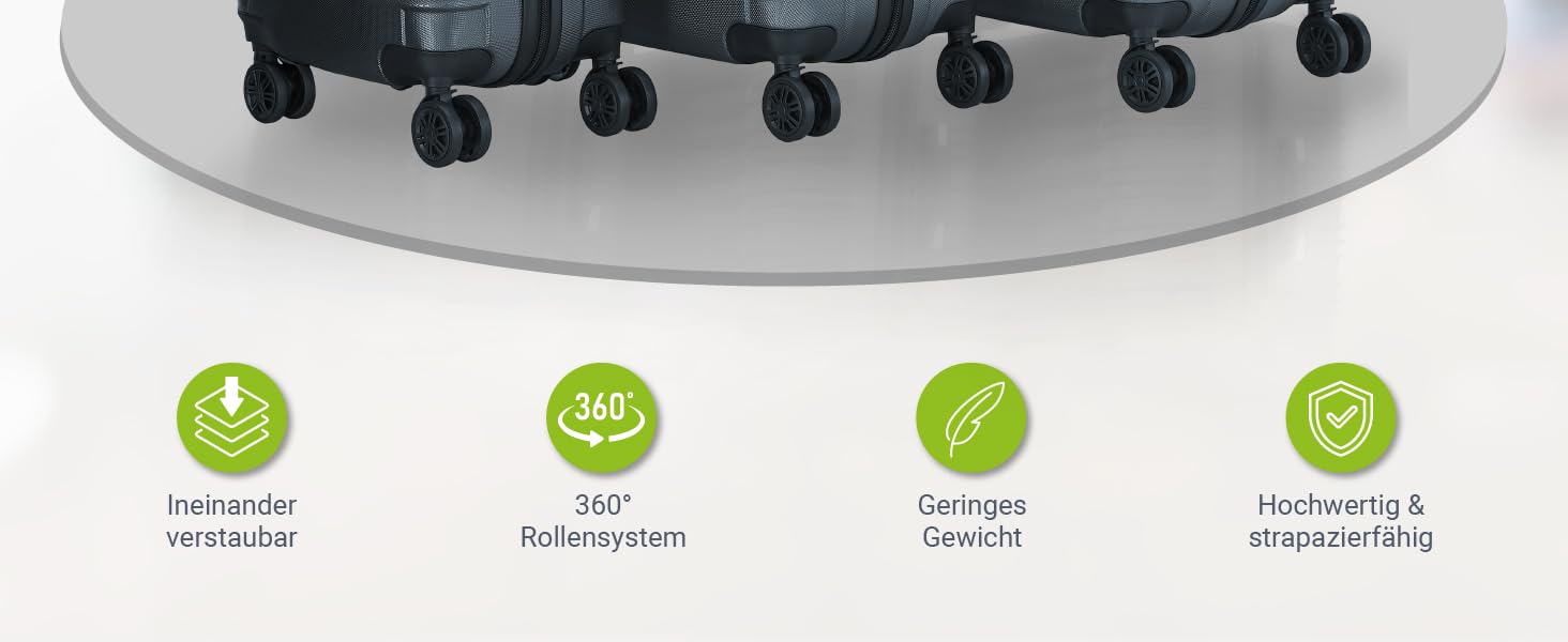 Набір валіз Juskys® Hartschale 4 шт. - з кодовим замком, тихі колеса 360°, телескопічна ручка, легкий, колір антрацит