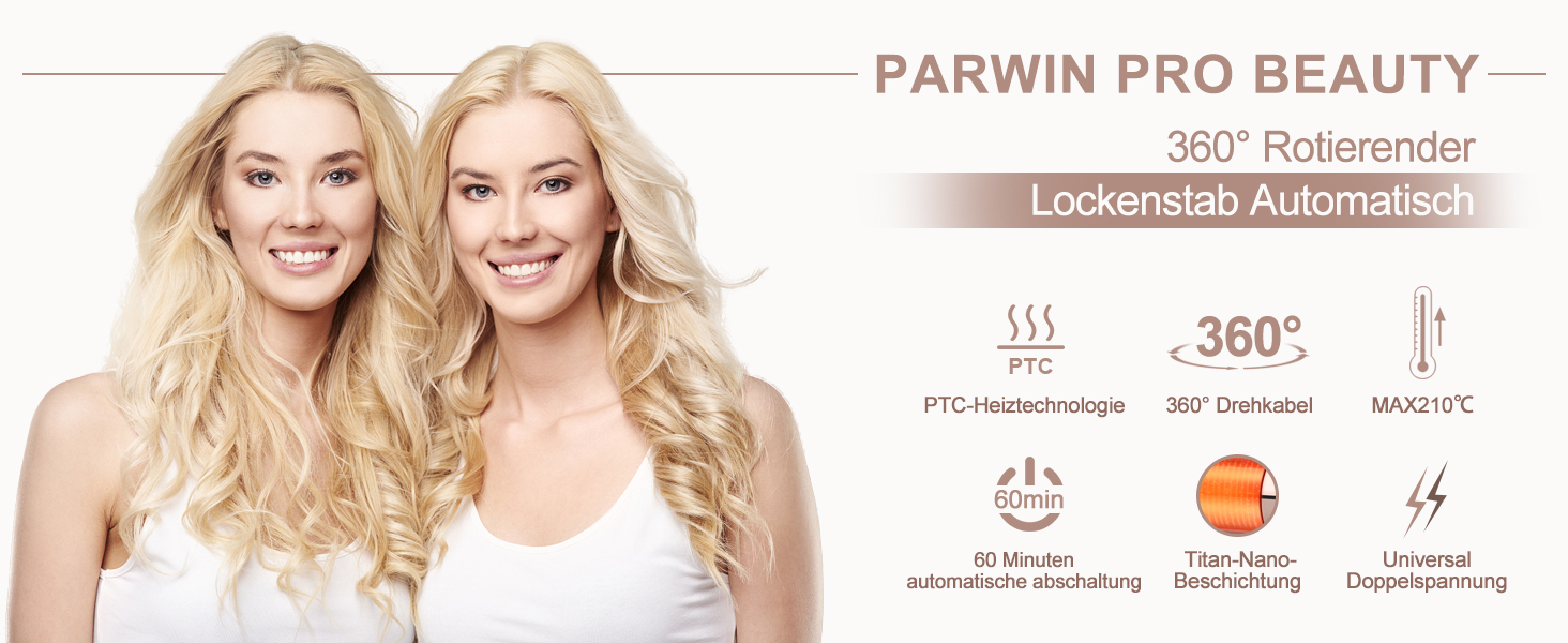 Автоматичний локон PARWIN PRO BEAUTY 25mm з нано-титановим покриттям, LCD дисплеєм, 120-210°C