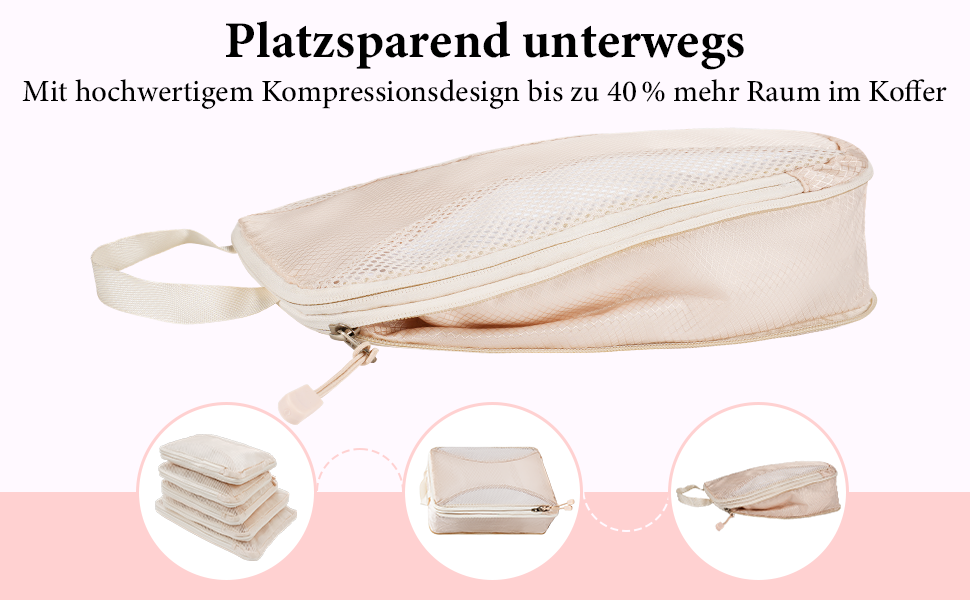 Органайзер для валізи KiwiPower, 8 шт. – комплект кубів для компресії, водонепроникні сумки для одягу для подорожей, ручної поклажі та рюкзаків (Бежевий)