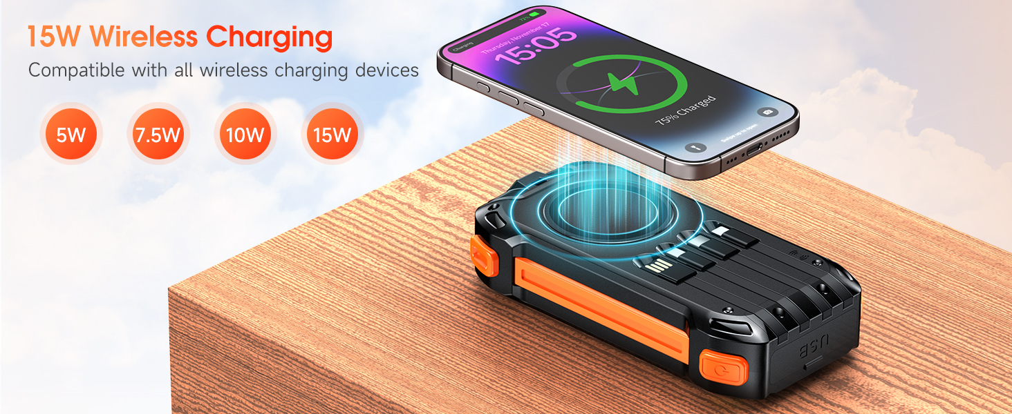 Портативний акумулятор 26800mAh з 4 кабелями: 30W USB-C, швидка зарядка, 7 виходів, SOS ліхтарик, для телефонів та планшетів (Чорний)
