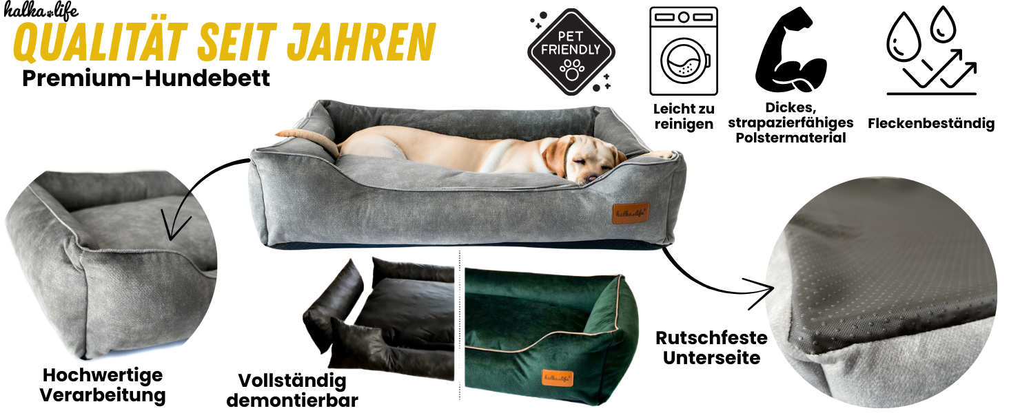 Софа для собак з велюру – знімний та пральний лежак з високими бортиками – для малих та великих собак (M (80x50x18 см), Сірий)