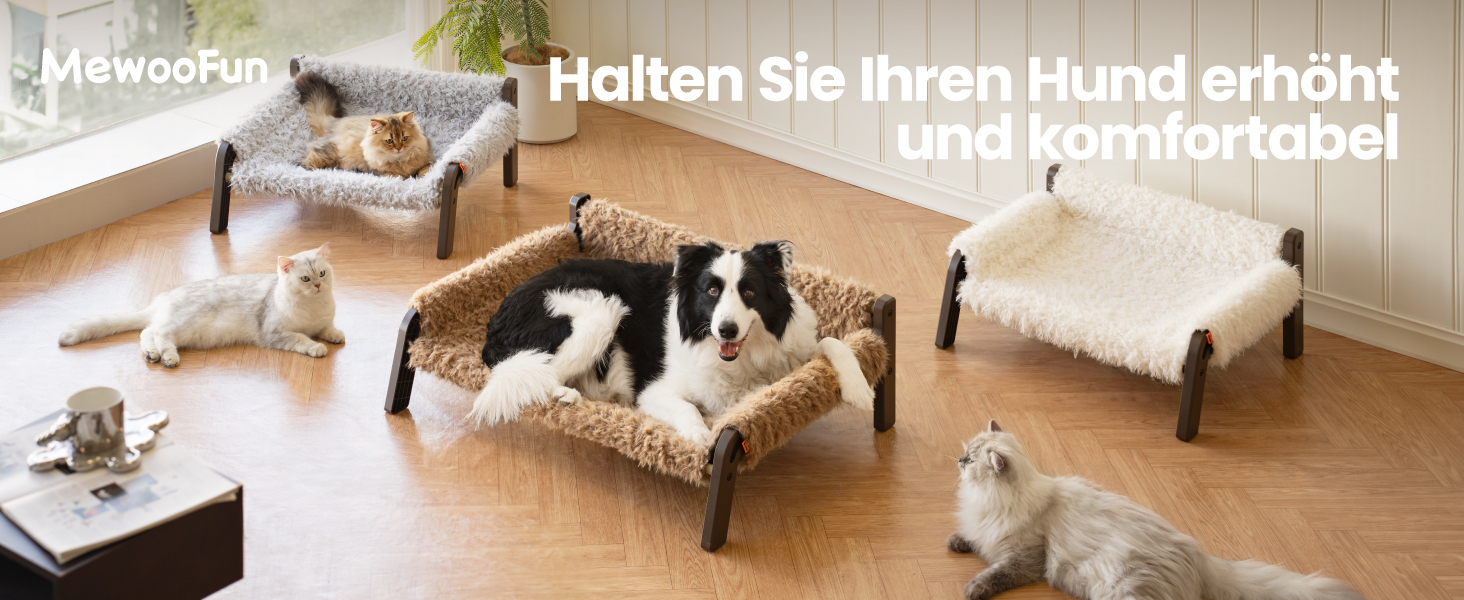 MEWOOFUN Dog Sofa Dog Bed Elevated - Dog Beds for Small and Medium Dogs with Non-Slip Bottom, Breathable Puppy Bed with Removable Cushion, Cat Sofa 61 x 53 x 28 cm, Brown