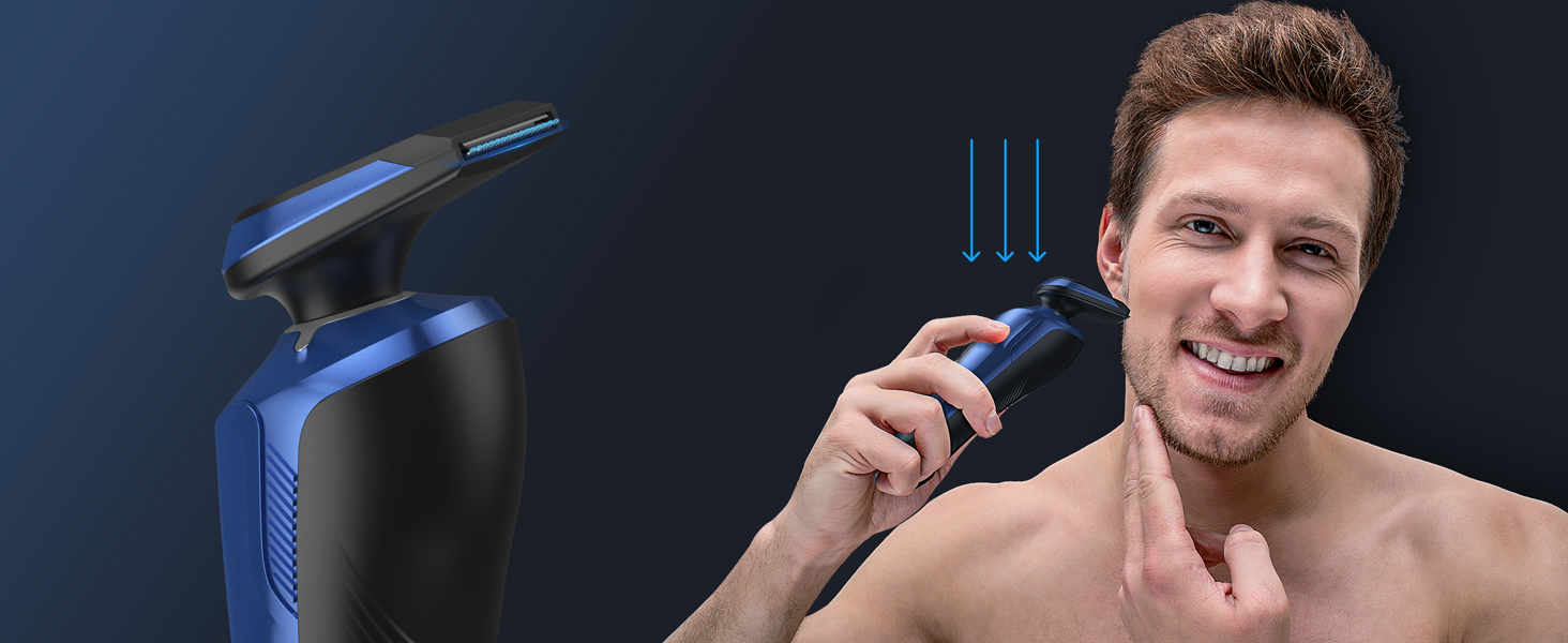 Електричний чоловічий бритва VOYOR TX410: ротаційний, мокрий/сухий, LCD, для подорожей (синій)