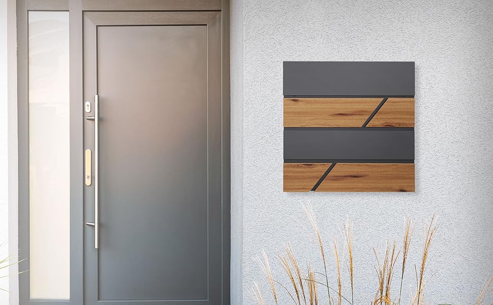 Поштовий ящик ML-Design Anthrazit/Ефект дерева Дуб, сталь, 37x37x11 см. Сучасний настінний поштовий ящик з газетницею, з замком та 2 ключами.