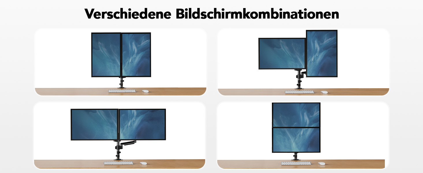 Кріплення для монітора HUANUO на 2 монітори, 13-32 дюйми, регульована висота, довгий важіль, VESA 75/100 мм, вантажопідйомність 2-9 кг, для геймінгу