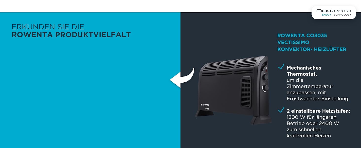 Обігрівач Rowenta Instant Comfort Compact 2000: компактний, з термостатом, 2 режими, чорний (SO2350F0), клас енергоефективності A+++