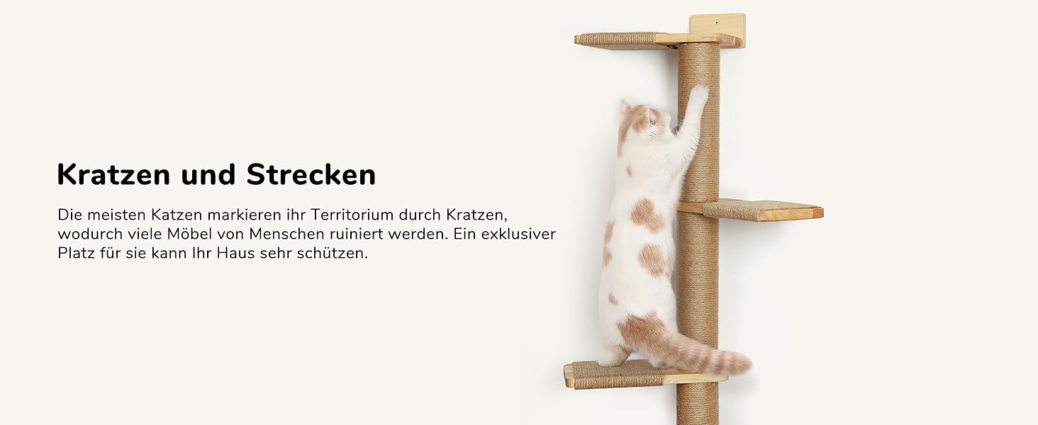 Котячий комплекс-дерево 5-рівневий, 206 см, настінний, з натурального каучукового дерева для лазіння, дряпання та ігор