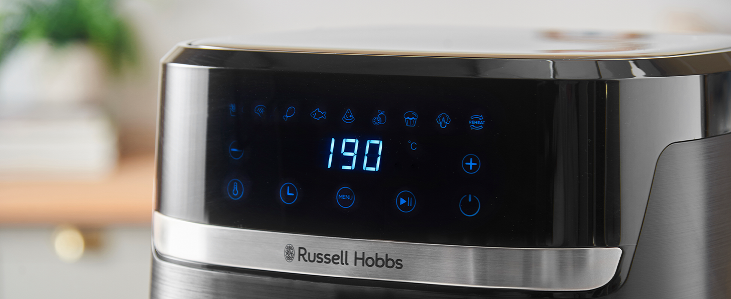 Фритюрниця Russell Hobbs Rapid AirFryer XL 5.5 л SatisFry – без олії, 9 програм, TouchScreen, чорний/сріблястий