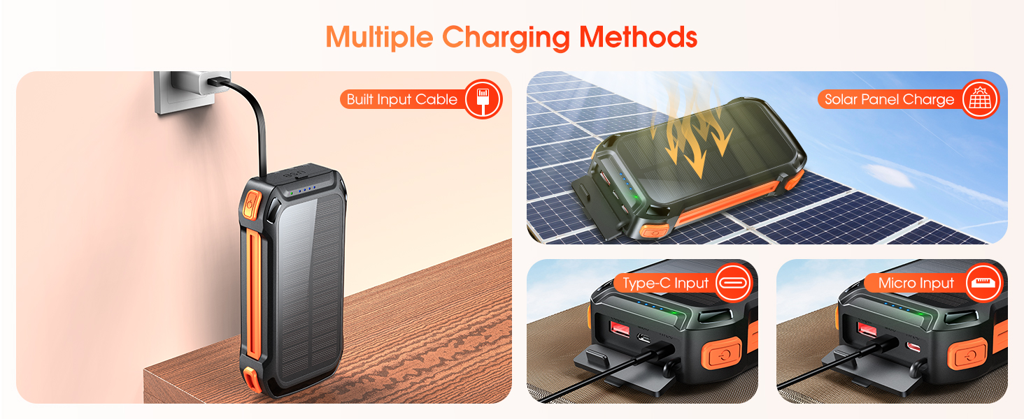 Портативний акумулятор 26800mAh з 4 кабелями: 30W USB-C, швидка зарядка, 7 виходів, SOS ліхтарик, для телефонів та планшетів (Чорний)