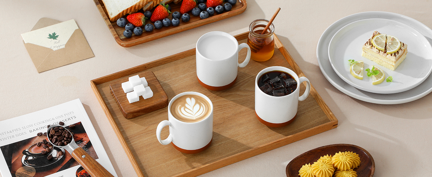 Набір кавових чашок MALACASA TARA Khakiweiß (4 шт.), 350 мл, кераміка, для кави, чаю, соку, лате, капучино, какао, безпечні для миття в посудомийній машині та використання в мікрохвильовці