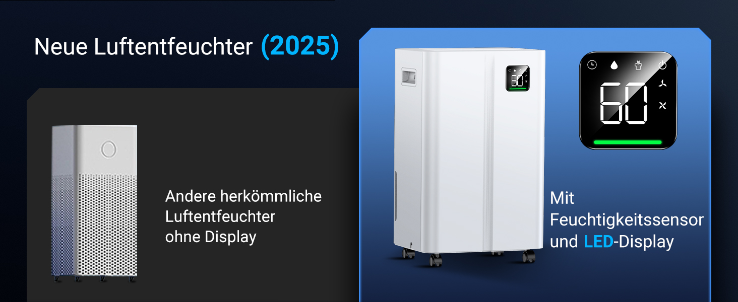 Електричний осушувач повітря 20л/день з датчиком вологості та LED дисплеєм, таймером, 3 режими, для спальні, офісу, підвалу, безперервна подача, білий