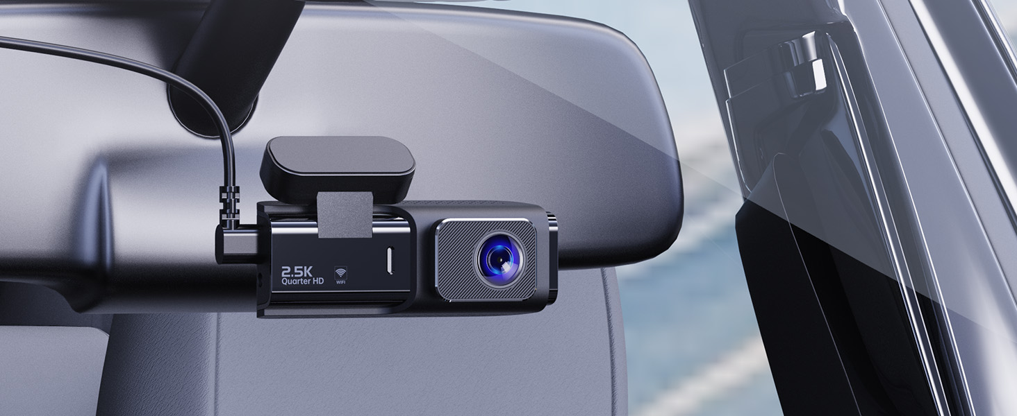Автомобільний відеореєстратор Dashcam Dual 2.5K + 1080P з WiFi, 32GB SD-картою, ширококутним об'єктивом 170°, нічним баченням та датчиком удару G-сенсором, чорний