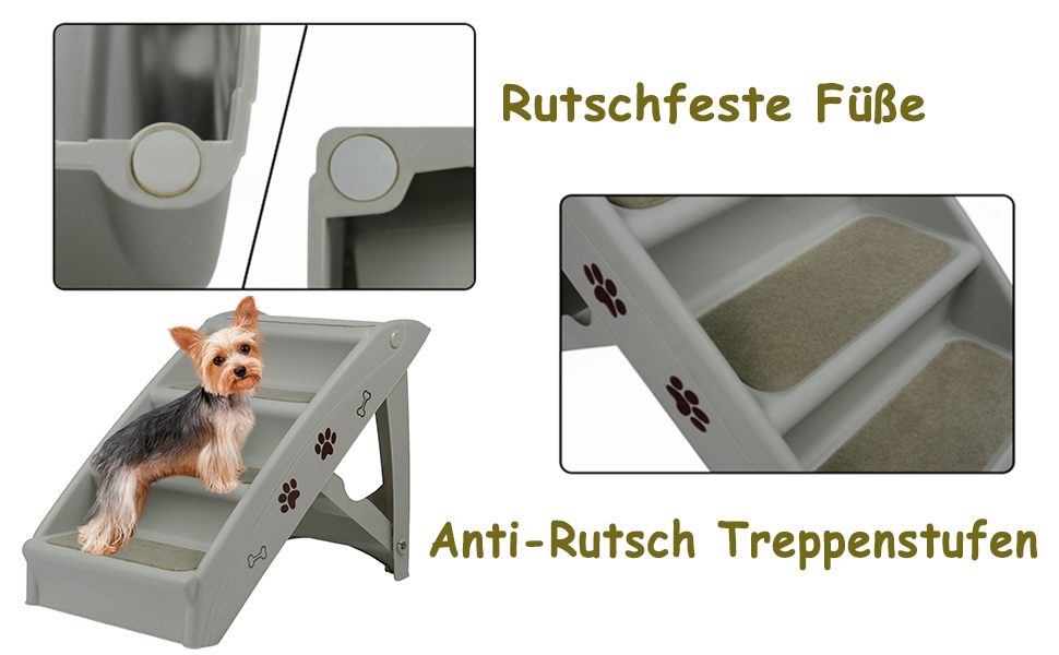YRHome Foldable Pet Stairs - 4 Step Dog Ramp for Cats & Dogs up to 75kg - Non-Slip Mat & Support Bar - Grey