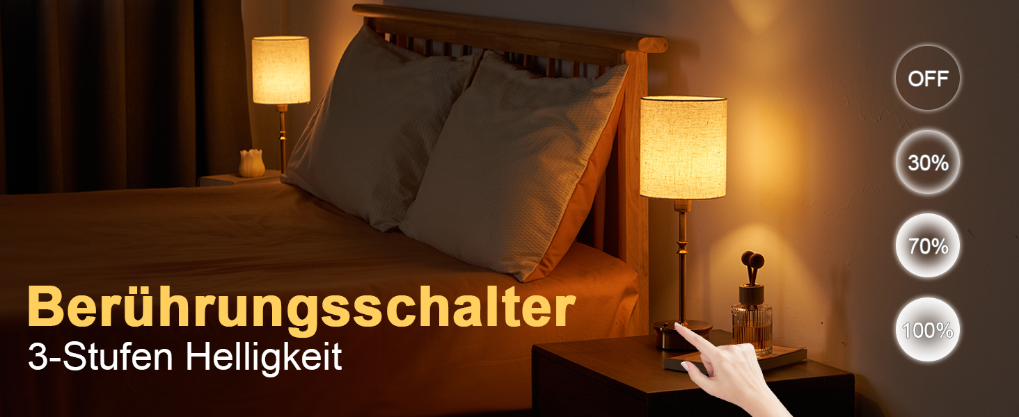 Нічна лампа OCEST на акумуляторі, сенсорне керування, регулювання яскравості, декоративне освітлення для дому, кухні, тераси, обіднього столу. Тканинний абажур кольору античне латунь, висота 41,5 см