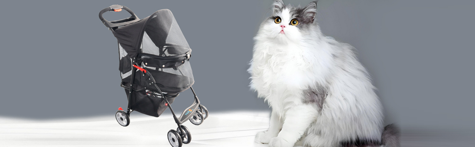 Дитяча коляска для тварин з замком, 4 колеса, кошик для зберігання, тримач для напоїв, для котів та собак