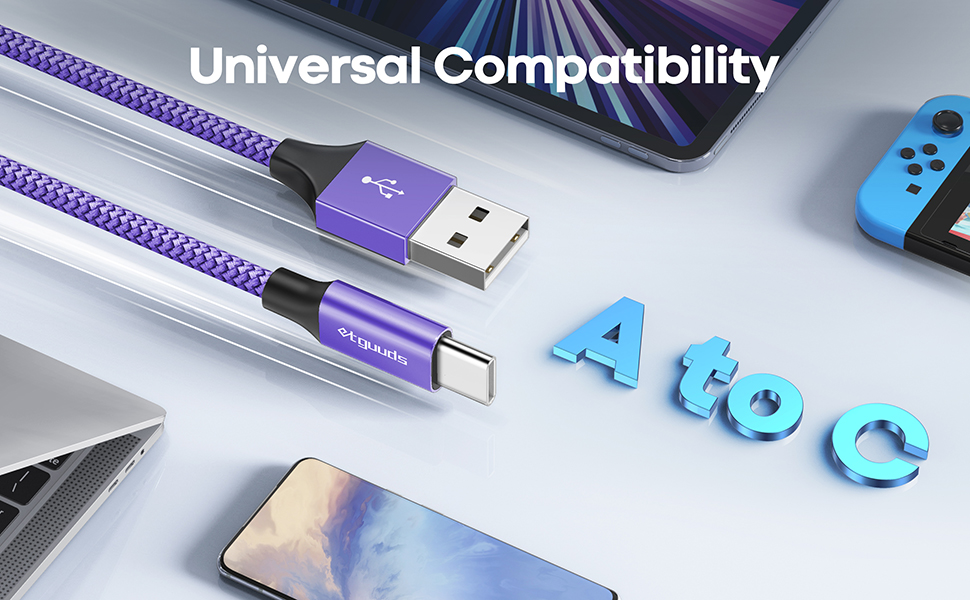 Кабель USB-C 30см [2 шт], білий: USB-A на USB-C, швидка зарядка, нейлон, сумісний з iPhone 16/15 Pro Max, Samsung Galaxy S24/S23/S22/S21/S20/S10/S9, A35/A53