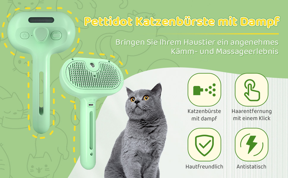 Щітка для котів і собак з парою, щітка для видалення шерсті, гребінець для котів з довгим хутром, білий (зелений)