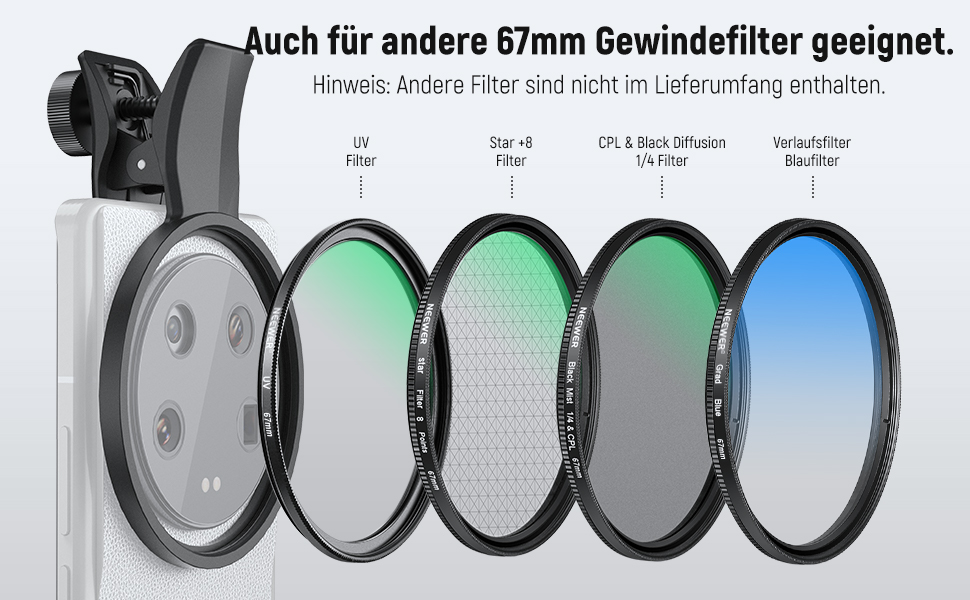 NEEWER Фільтр CPL 67mm для смартфонів та об'єктивів, циркулярний поляризаційний фільтр, сумісний з Android