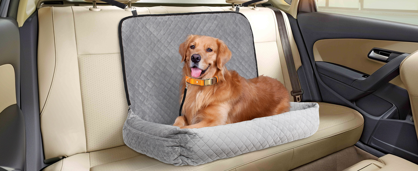 Автокрісло для собак Todeco: великі та середні породи, миється, знімається, з ременями безпеки, кишені, водовідштовхувальне, сіре