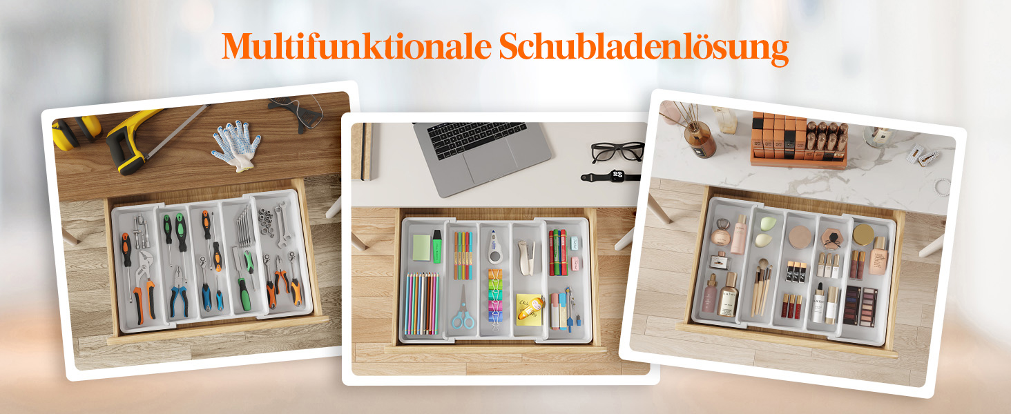 Органайзер для столових приборів Lifewit розсувний для шухляди, 33-57 x 38 x 5 см, білий. Підставка для ножів та виделок, пластик.