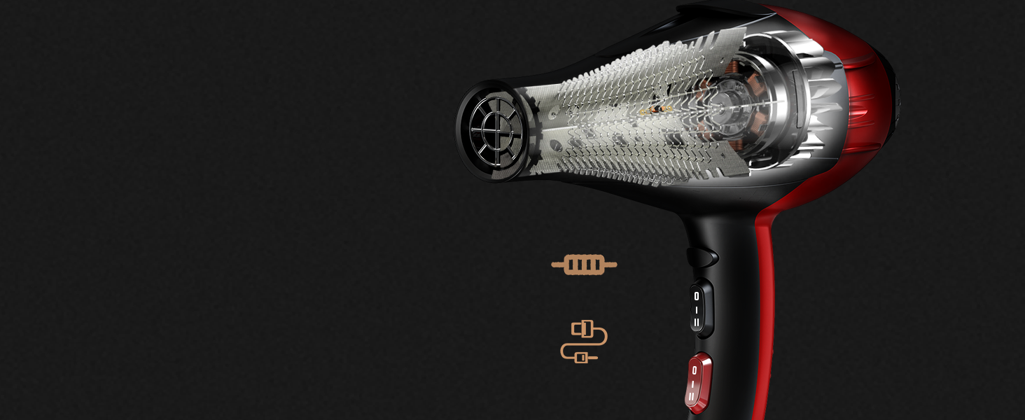 Професійний фен з іонізацією 2400W з AC-двигуном, з насадкою-дифузором, 40 млн негативних іонів, 3 режими температури, 2 швидкості, для салону краси та дому, чорний