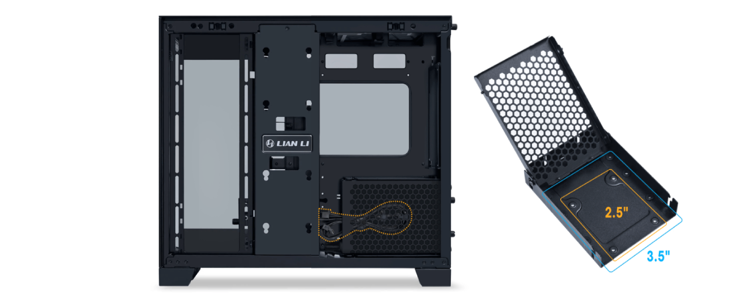 Корпус Lian Li O11 Dynamic Mini V2 Flow: компактний ATX Midi-Tower з двокамерним дизайном, скляною панеллю та модульною конструкцією. 5 вентиляторів встановлено. Чорний колір.