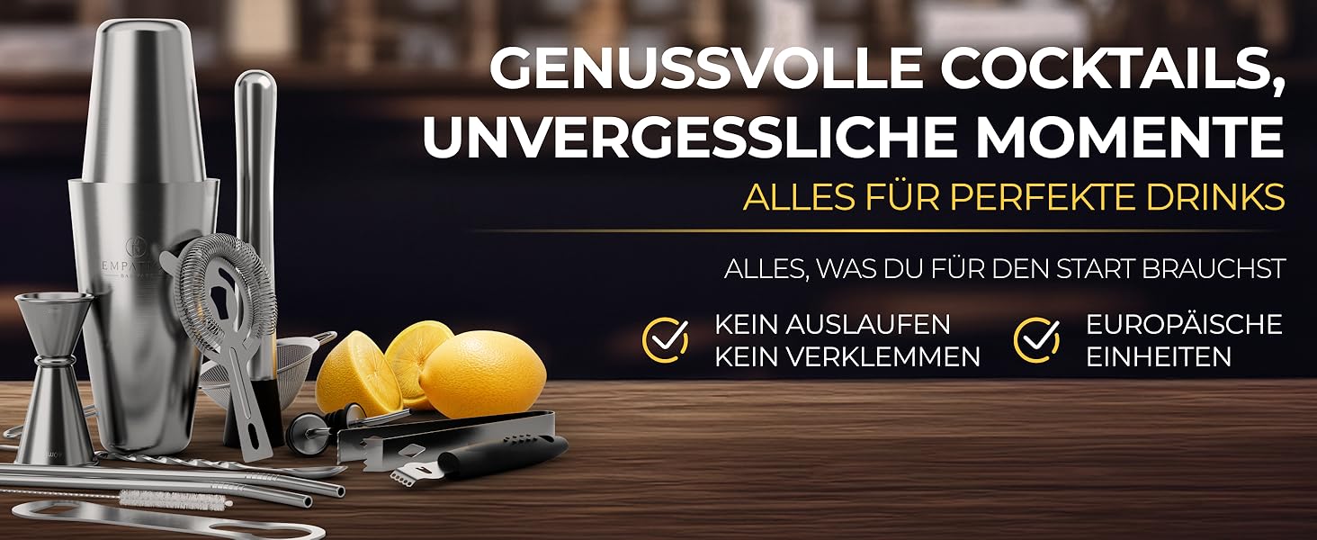 Набір для коктейлів EMPATION: 8 предметів, Boston Shaker 825мл, нержавіюча сталь, для початківців та професіоналів, сріблястий, преміум подарунок