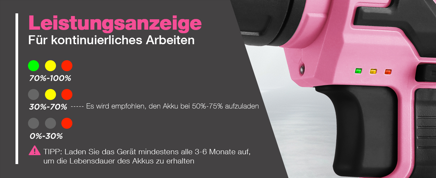 WORKPRO 8V акумуляторний дриль-шуруповерт, комплект з кейсом, 2000 mAh, 10 мм патрон, 12 Н·м, LED-ліхтик, 21 шт. аксесуарів, для ремонту та DIY, сірий & зелений (рожевий & чорний)