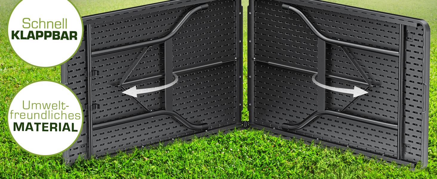 Зручний складаний садовий стіл Tillvex 180x75 см з ручкою для перенесення | Стіл для тераси, балкона, кемпінгу | Чорний