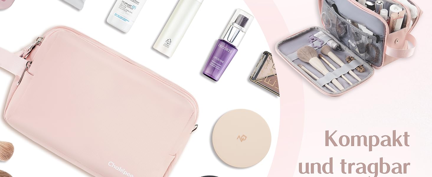 Чоловіча дорожня косметичка Kulturbeutel, водонепроникна, легка, з двома блискавками (Рожева)