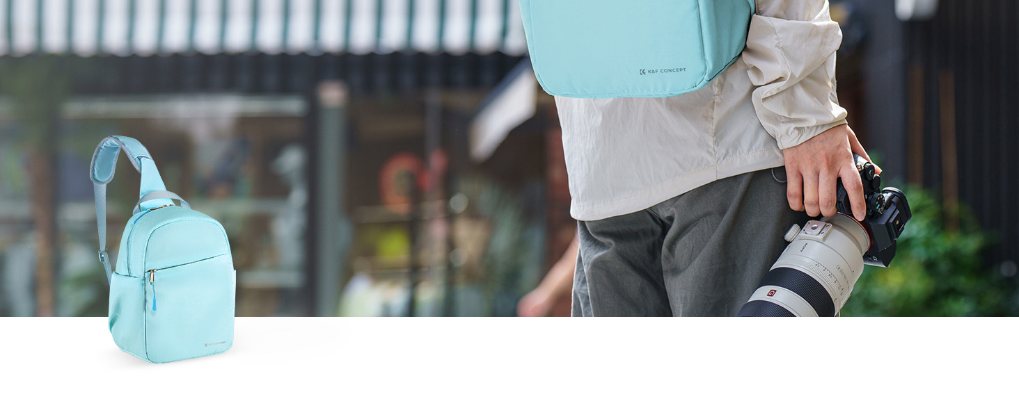 Сумка для камери K&F Concept, сумка-переноска на плечі, фоторюкзак, маленький, водонепроникний, регульований плечовий ремінь, рюкзак для DSLR/SLR камери, об'єктив, 5 літрів, блакитний