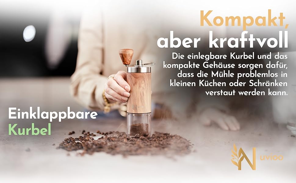 Ручна кавомолка Nuvioo з керамічним жорном, 8 ступенів помолу - для еспресо, кави, кемпінгу та відпочинку на природі