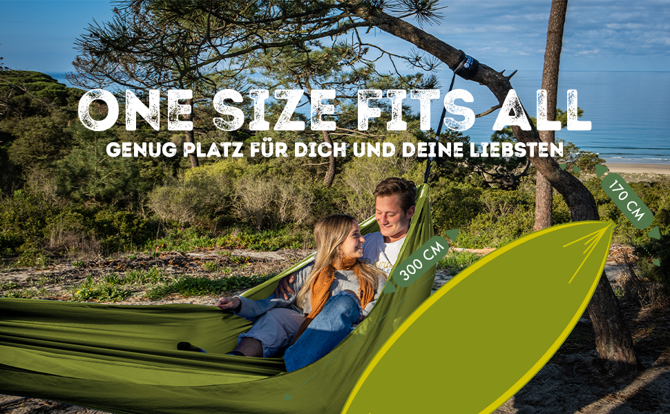 Гамак Nature Bummler для відпочинку на природі 300x170 см (зелений) з захистом дерева та кріпленням. Подвійний, легкий, вологостійкий для кемпінгу та саду.