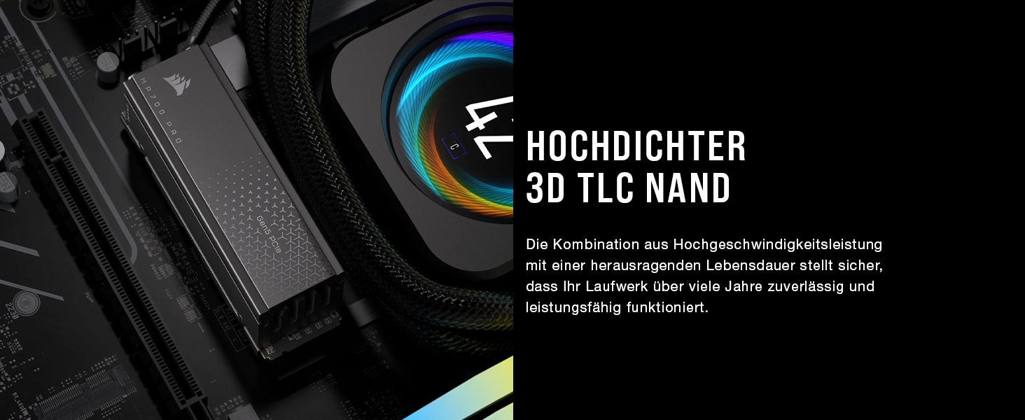 SSD Corsair MP700 PRO 2TB M.2 PCIe Gen5 x4 NVMe 2.0 - Швидкість до 11700 MB/s, TLC NAND, з кулером, чорний