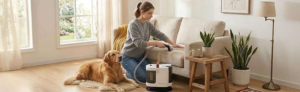 KLAMER Пилосос миючий для м'яких меблів та килимів 500W, 2-баковий, 1.6л, 15 кПа, з функцією самоочищення