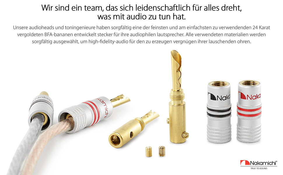 Позолочені бананові роз'єми Nakamichi 24K для акустичних кабелів 12-18 AWG, 4 мм, для підсилювачів, Hi-Fi ресиверів та домашніх кінотеатрів, 4 шт (2 пари)