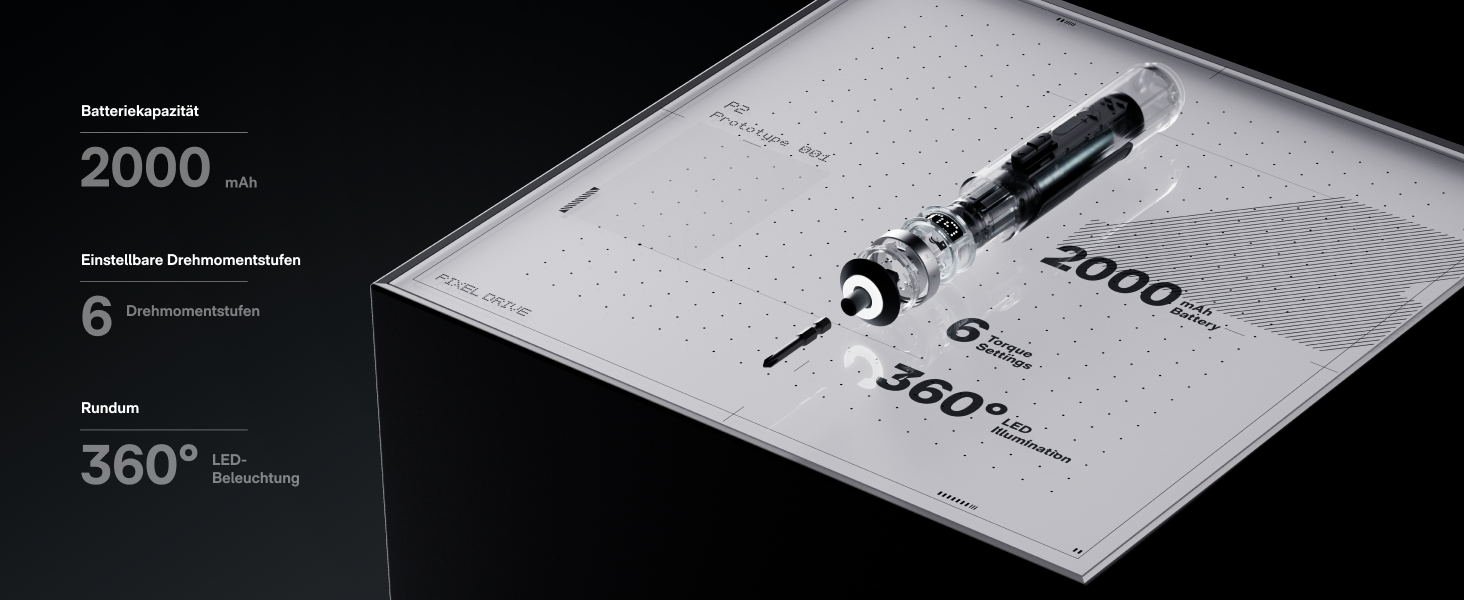 HOTO PixelDrive: Електродриль з інтелектуальним дисплеєм, 6 рівнів крутного моменту, 2000 mAh, USB-C, 30 біт, 1/4 Hex. Ідеально для ремонту електроніки та дому.