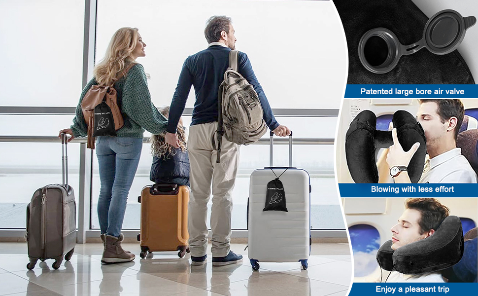Подушка для шиї в літак, авто: надувна з капюшоном, для дорослих, Travel Pillow, чорна