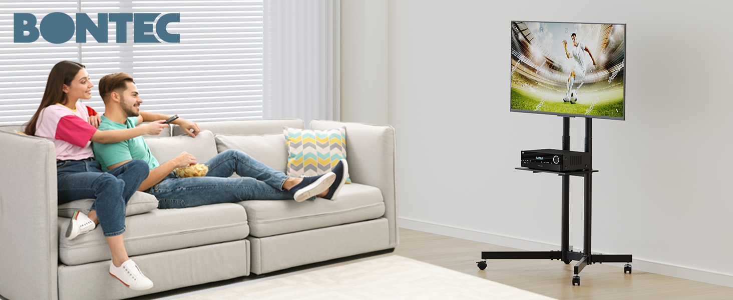Підставка для телевізора BONTEC Mobiler TV-Wagen: регульована висота, VESA 600x400, до 55 кг, з полицею для ноутбука та кабельною організацією, для офісу, дому та геймінгу
