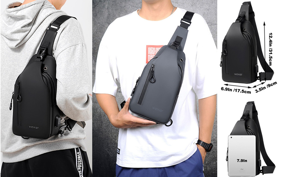 Чоловіча сумка-слінг через плече Crossbody: водонепроникна нагрудна сумка для прогулянок, їзди на велосипеді та роботи (Чорна)