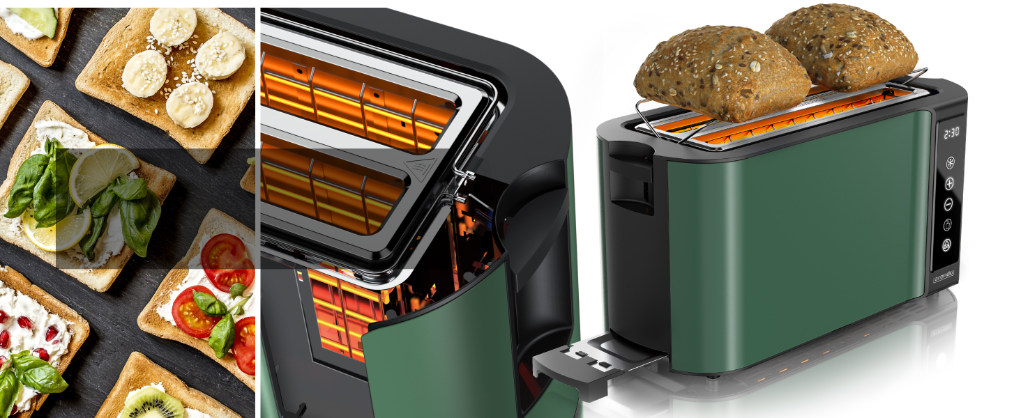 Набір кухонних приладів Arendo: чайник з регулюванням температури та тостер на 4 шматочки з LED-дисплеєм – зелений (Set 1)