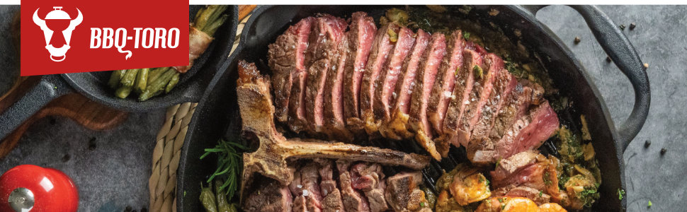 BBQ-Toro сковорода для гриля з чавуну 29 см, рифлена, з ручкою і носиками, для барбекю, духовки, плити