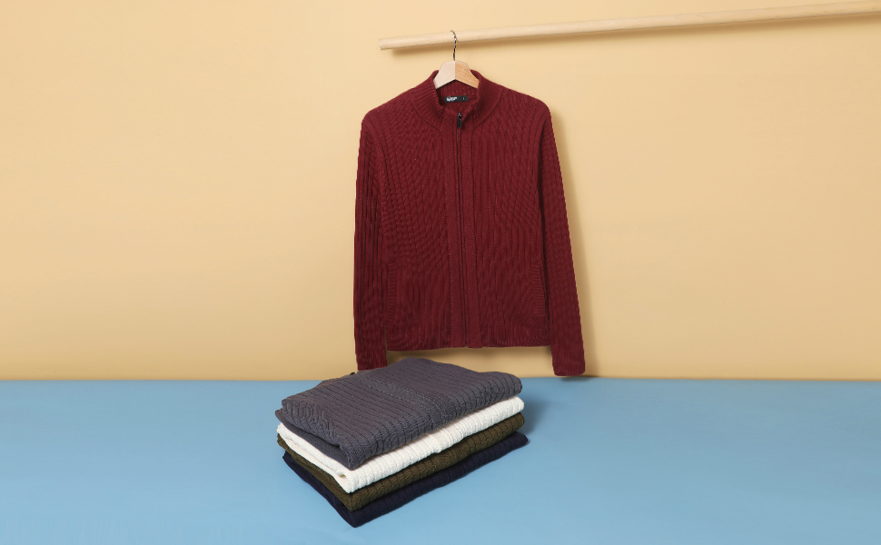 Чоловічий кардиган AOI RAY з блискавкою та стоячим коміром, в'язаний пуховий светр з двома кишенями, чорний (3XL, сірий)