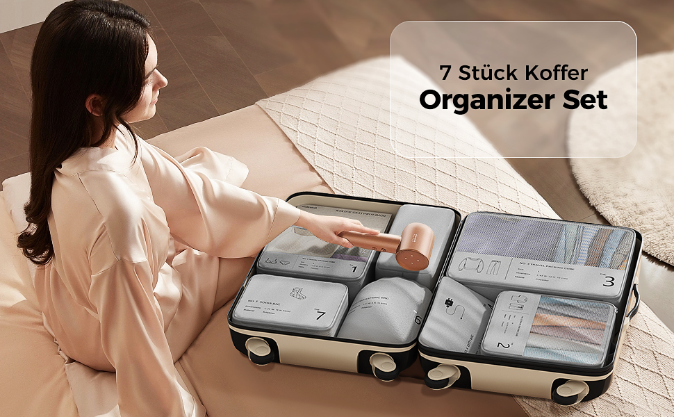 Органайзер для валізи Yomisee, Набір з 7 частин, Packwürfel Set, Органайзери для одягу в подорож, Сірий