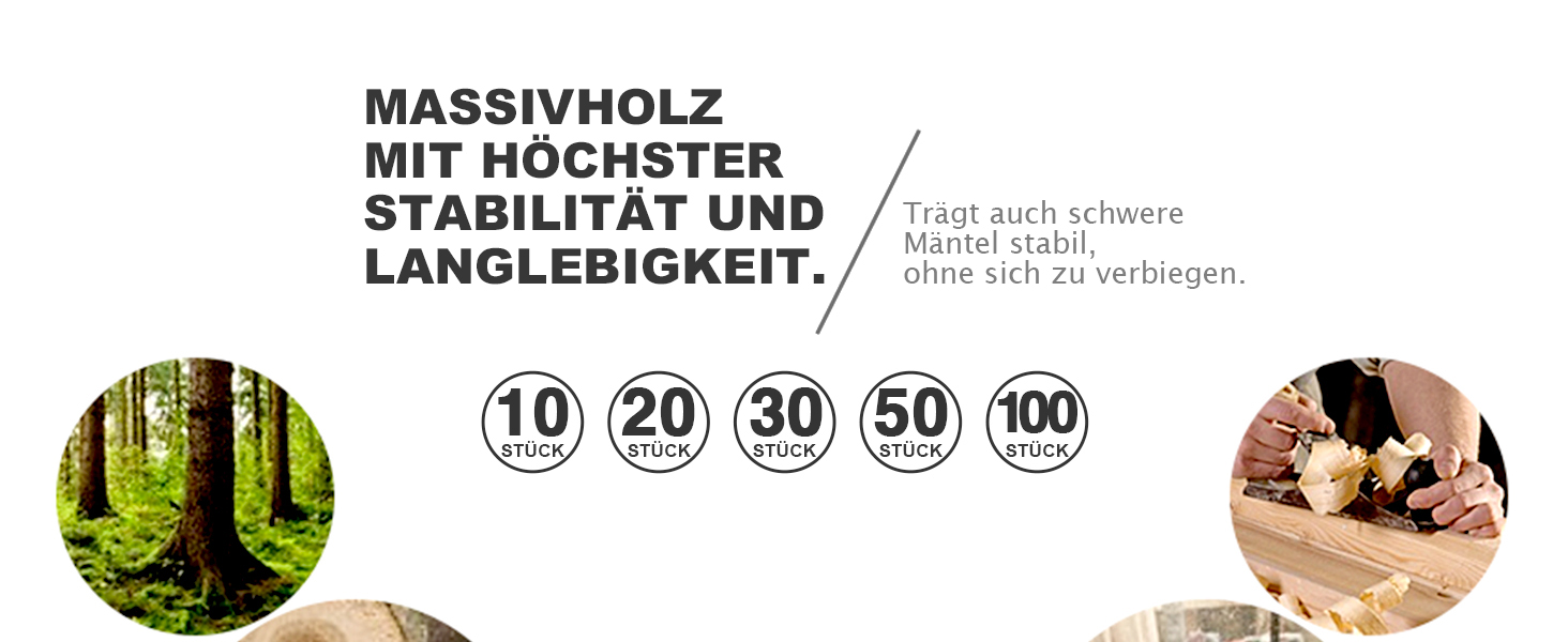 Дерев'яні вішалки для одягу HOUSE DAY (10 шт.) з масиву, гладка поверхня, 360° обертання, плечові виступи, для костюмів, сорочок, курток та пальто - горіх